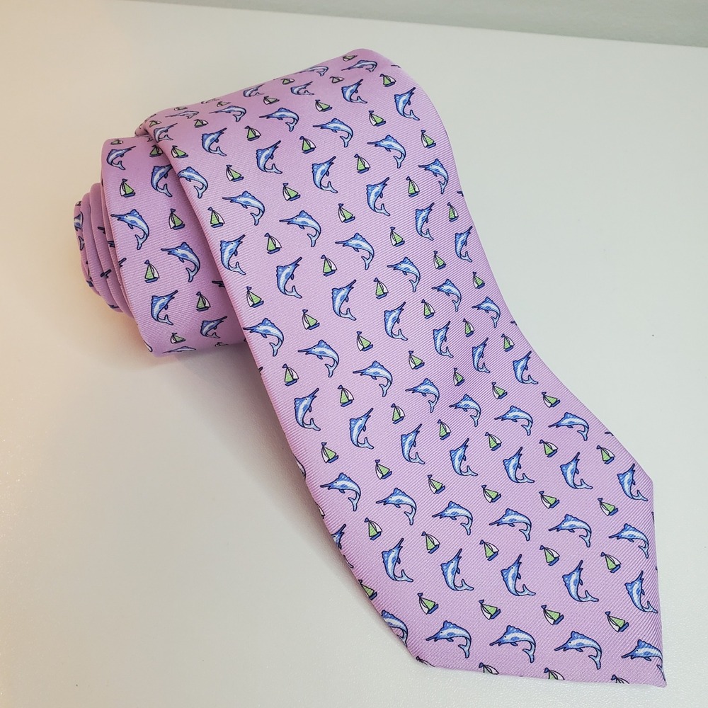 Brooks Brothers Mens Silk Tie Lavender Marlin Sailboat Nautical Italy 702917022